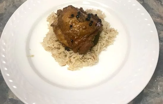 Chicken adobo over rice