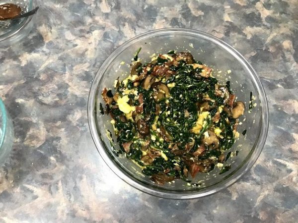 Mushroom Spinach Feta Frittata ingredients mixed