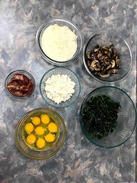 Mushroom Spinach Feta Frittata ingredients ready to mix