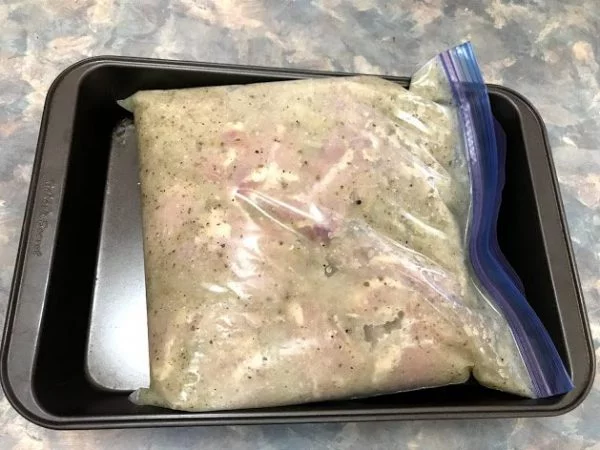 Chicken shashlik being marinaded