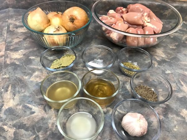 Chicken shashlik starting ingredients