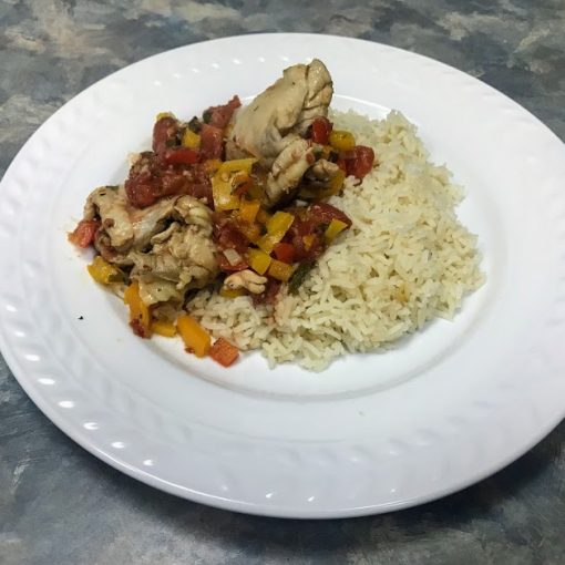 chicken cacciatore served over rice