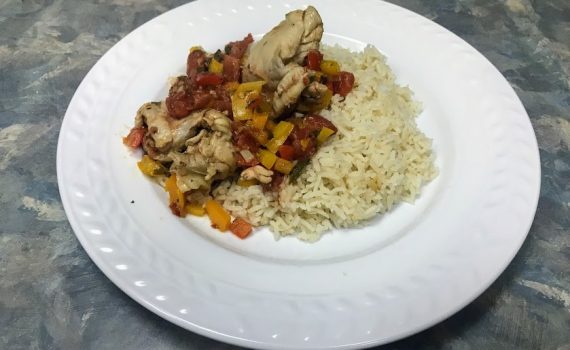 chicken cacciatore served over rice