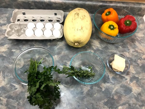 Fall frittata starting ingredients