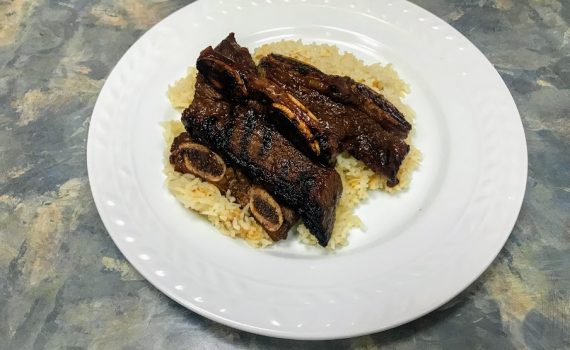 Serving spicy Korean BBQ short ribs