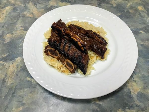 served-korean-ribs Serving spicy Korean BBQ short ribs