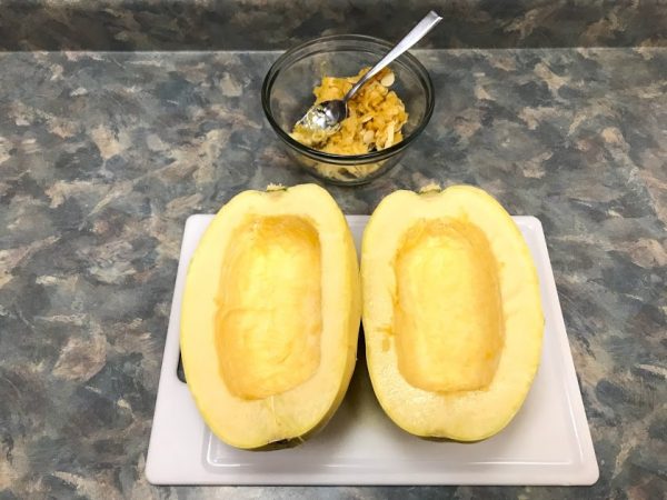 squash-seed-3 Ready to cook spaghetti squash with seeds removed