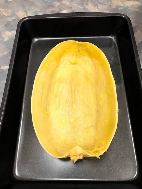 squash-shred-empty Spaghetti squash husk with flesh removed