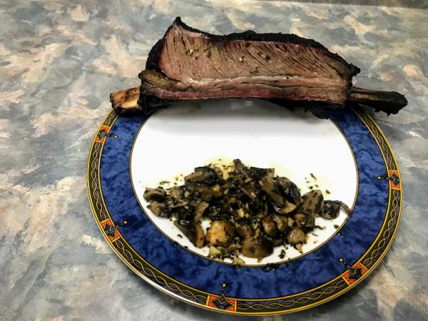 Sauteed mushrooms with smoked beef rib