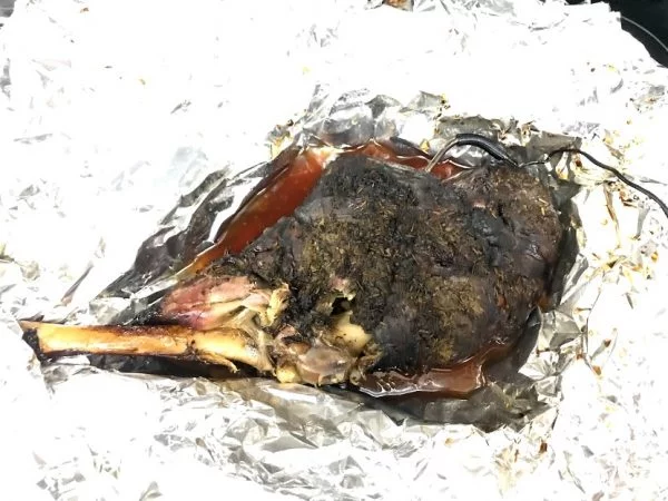 Smoked lamb ready to pull